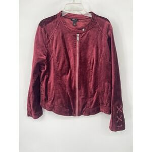 Torrid Women's Burgundy Velvet Lace-Up Moto Jacket Size 2 Stretch Boho Romantic